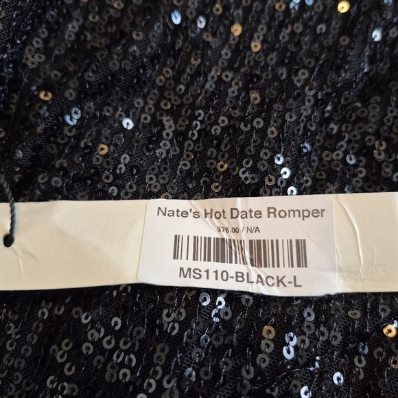 Mustard Seed women's size Large black mini sequined covered romper pockets NWT - Picture 4 of 10